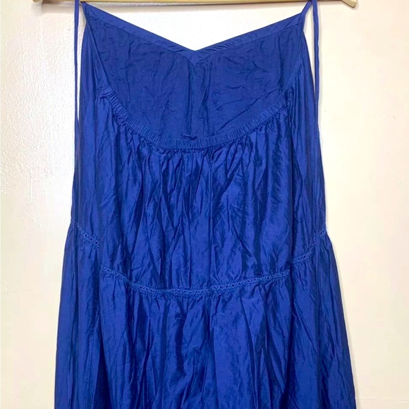 TRYB Tula Shift Dress Blue V Neck Spaghetti Stray Racerback Midi High-Low Hem - Picture 7 of 10